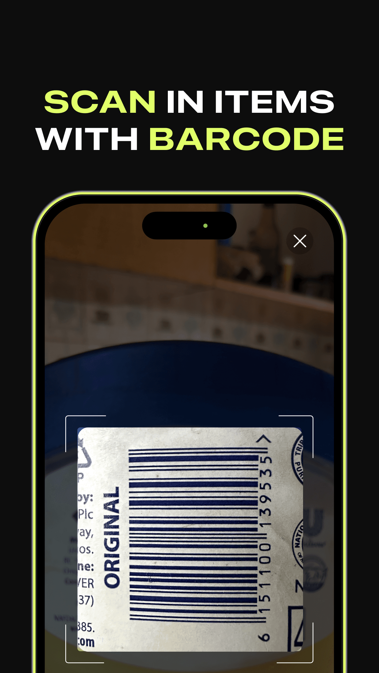 Scanning a product barcode with the phone camera in the TRAIL barcode inventory app
